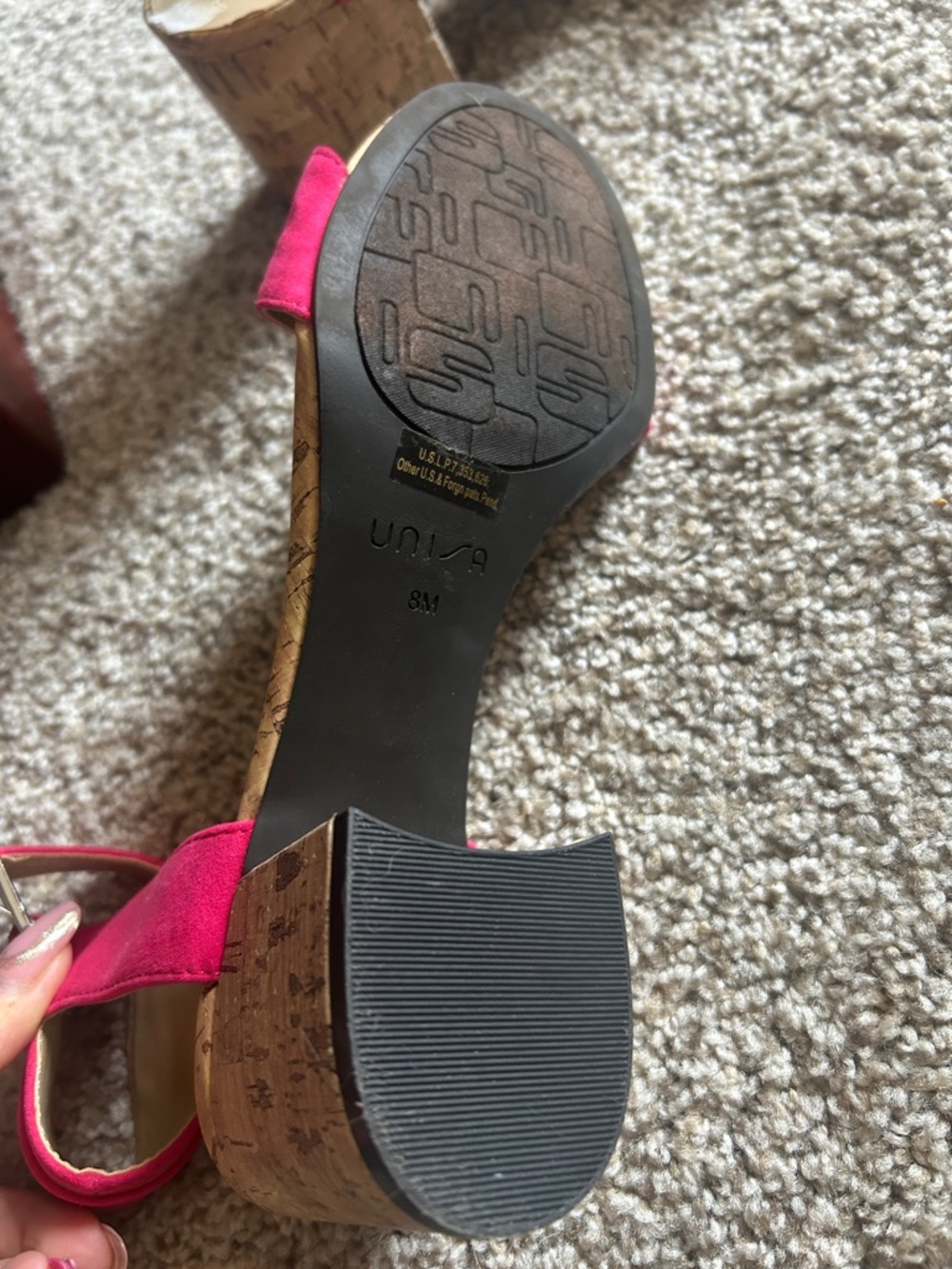 Unisa Pink Suede Ankle-Strap Cork Block Heels - Picture 4 of 4